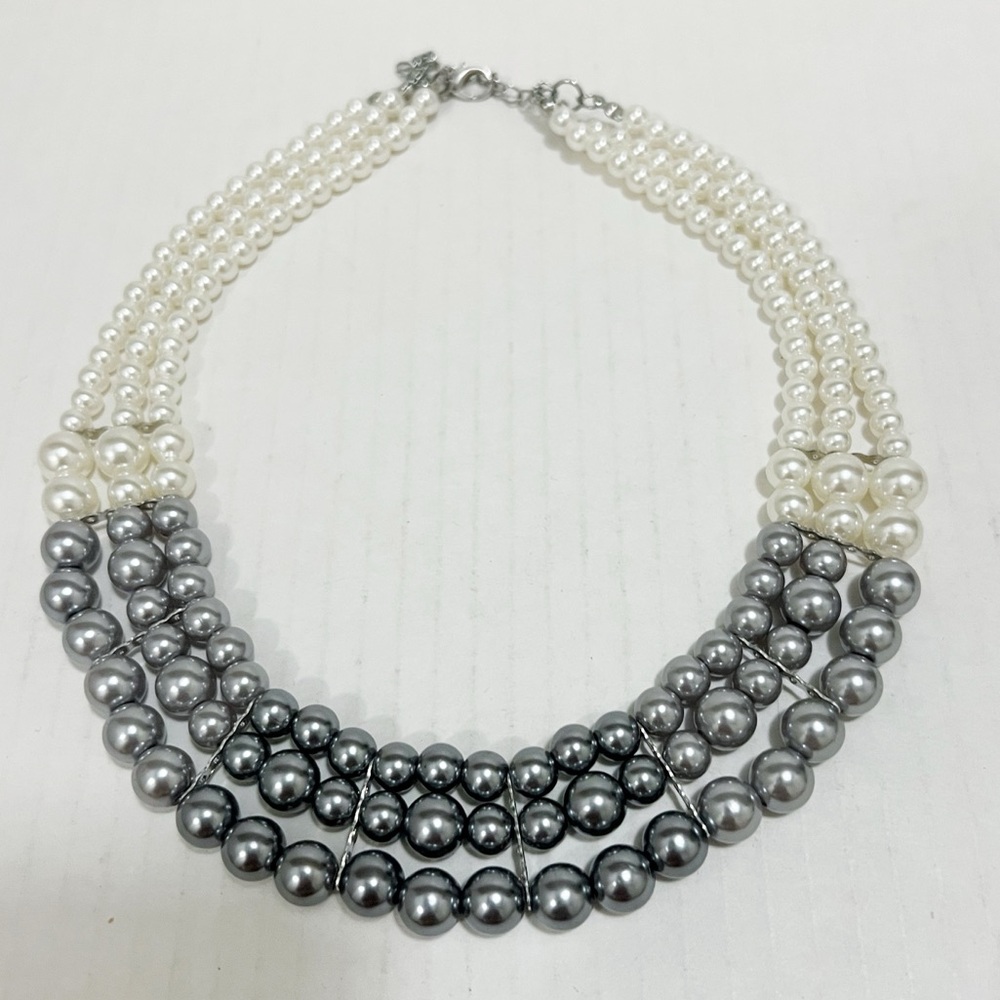 New Paparazzi Faux Pearl Gray Beaded Collar Necklace Multi Strand Wedding